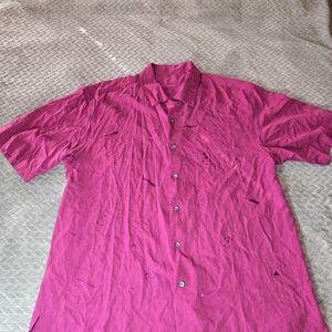 Aureus Mens XL Shirt Silk/Cotton w Embroidered Playing Cards Poker Chips Cigars